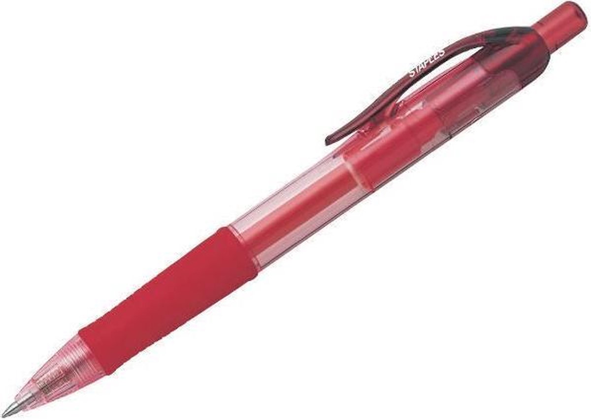 Staples Gelpen met grip 0,7 mm, rood (pak 12 stuks)