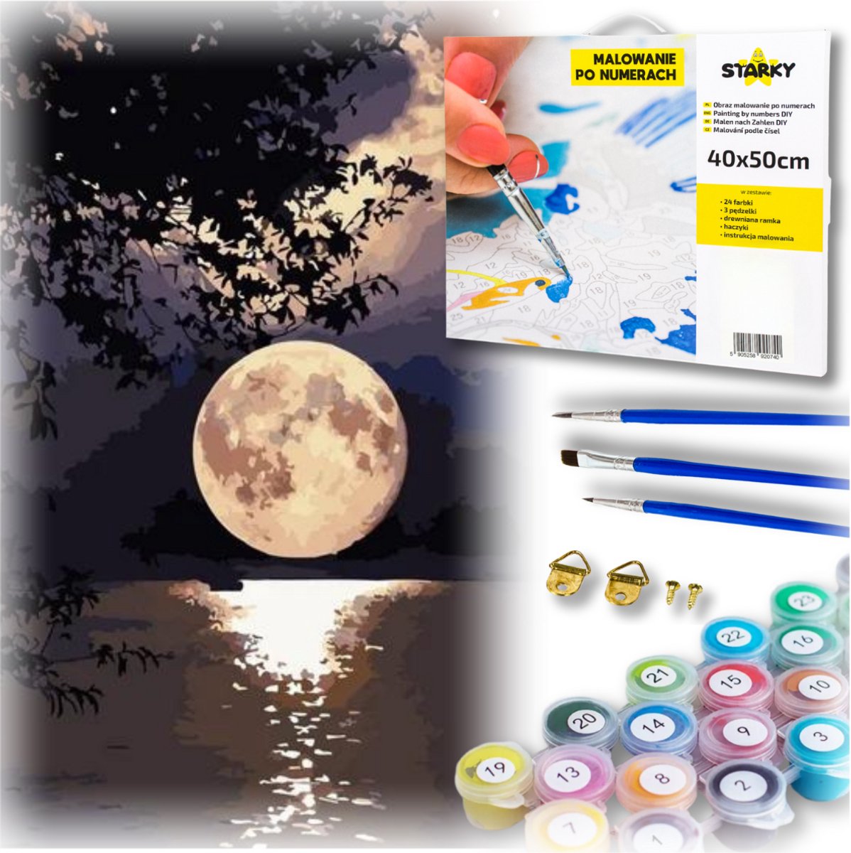   Serie - Creatieve Schilderijset - Maan - Verf en Penselen - Inclusief Frame