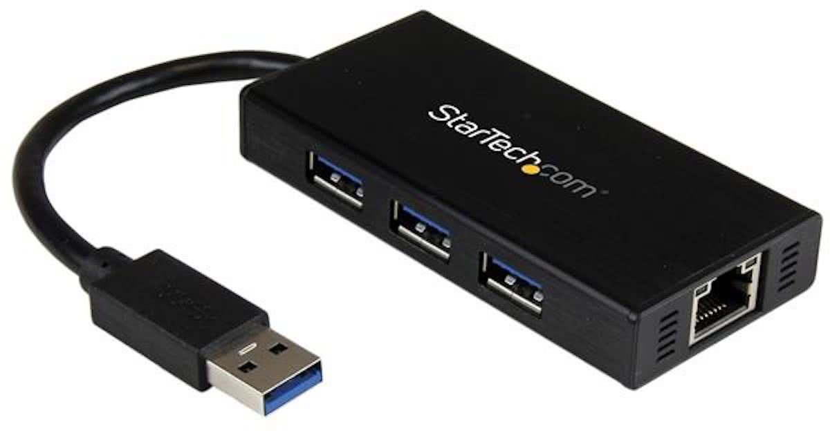 Draagbare USB - 3-poorts - 3.0-hub plus Gigabit Ethernet