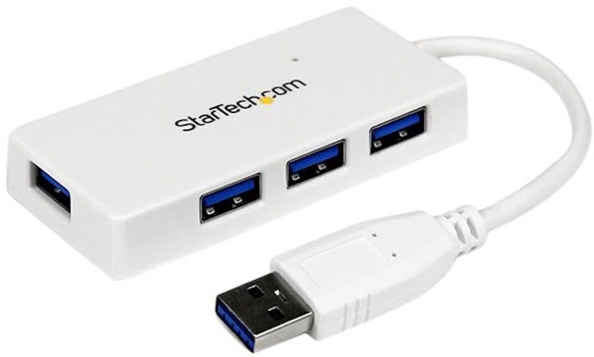 Portable 4 Port Mini USB 3.0 Hub - White