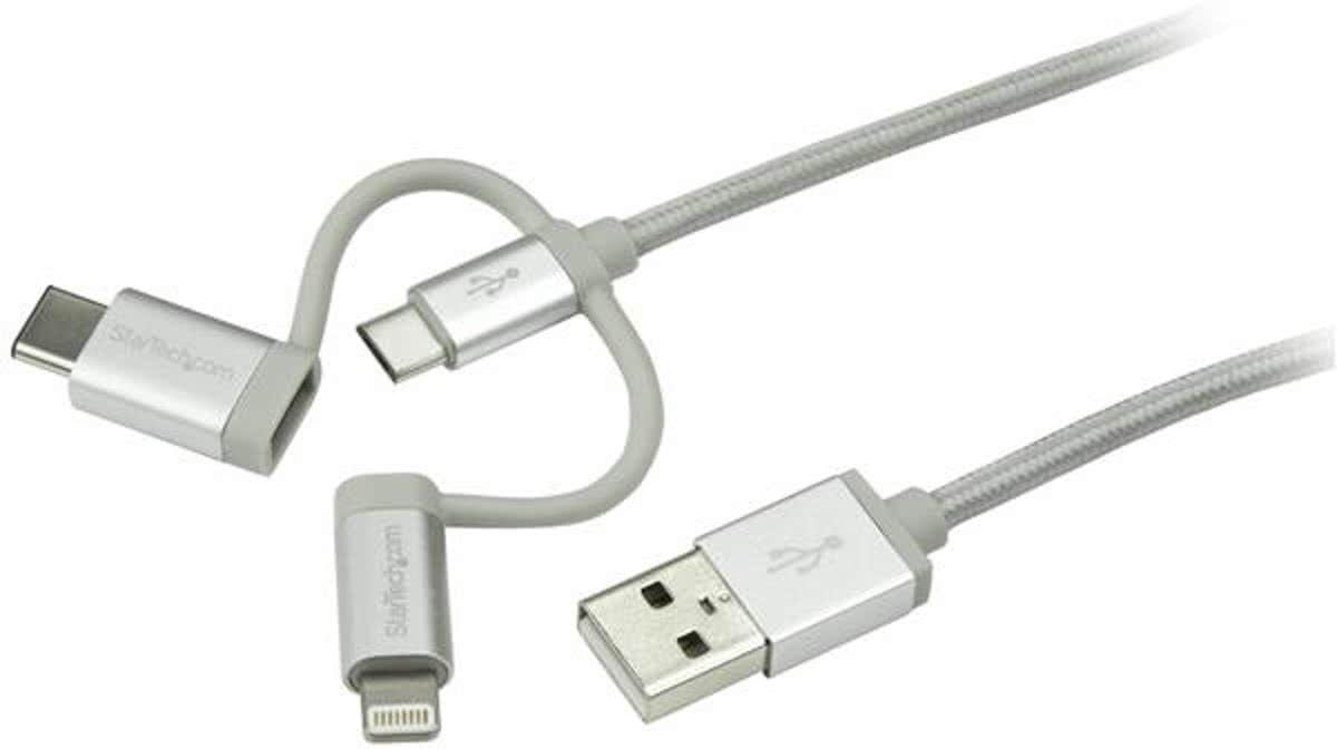 StarTech.com USB oplaadkabel USB naar Lightning / USB-C / Micro-B gevlochten 1 m