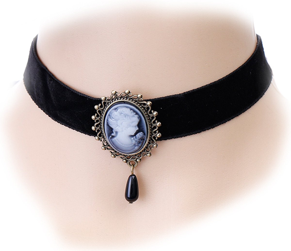 choker Eliane, fluwelen ketting met camee