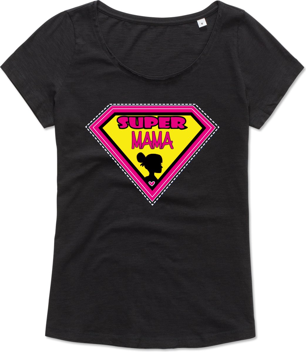 Dames - T-Shirt - Casual T-Shirt - Fun T-Shirt - Fun Tekst - Lifestyle T-Shirt - Outdoor Lifestyle - Superheld - Moederdag - Mama - Supermama - Zwart - S