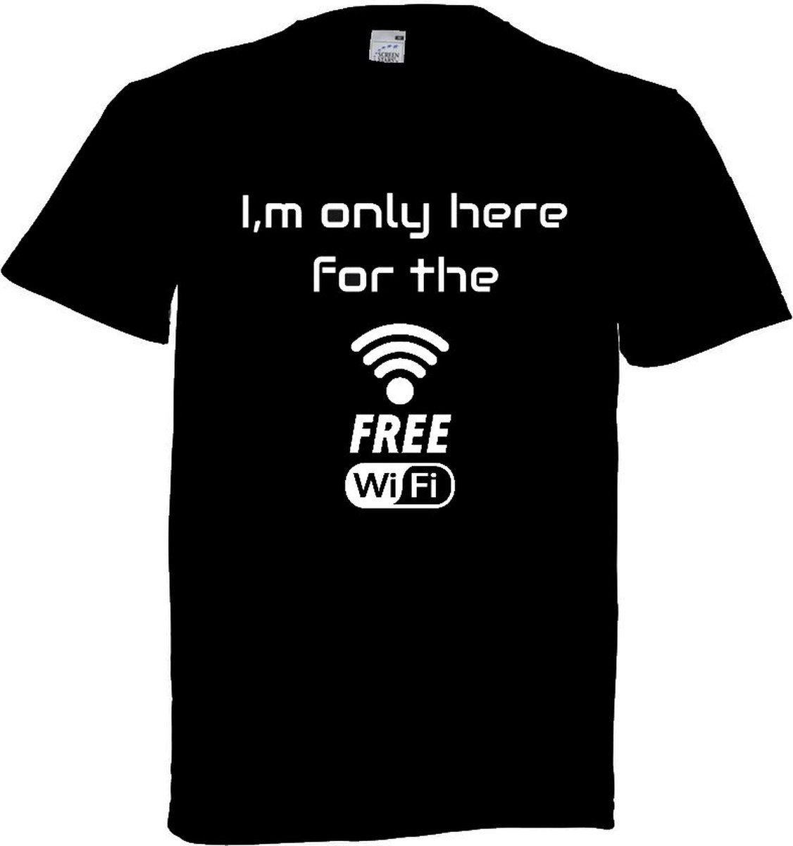 Grappig T-shirt - I,m only here for the free wifi - maat M - het kadoshoppie