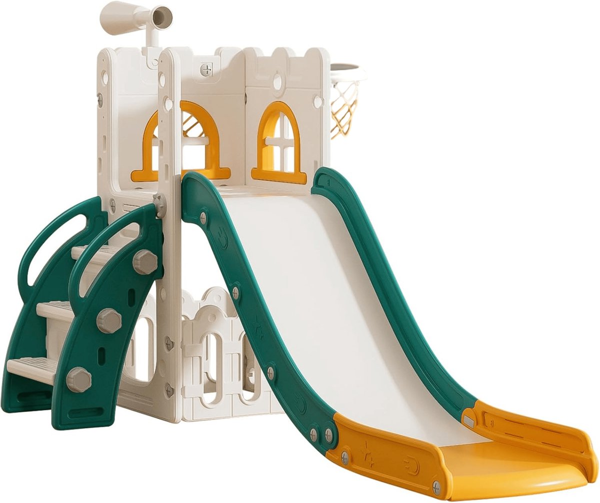   6 in 1  je - met Glijbaan - voor Binnen en Buiten - Speeltoren - Speeltoestel - Klimrek - Kinderen - Buitenspeelgoed