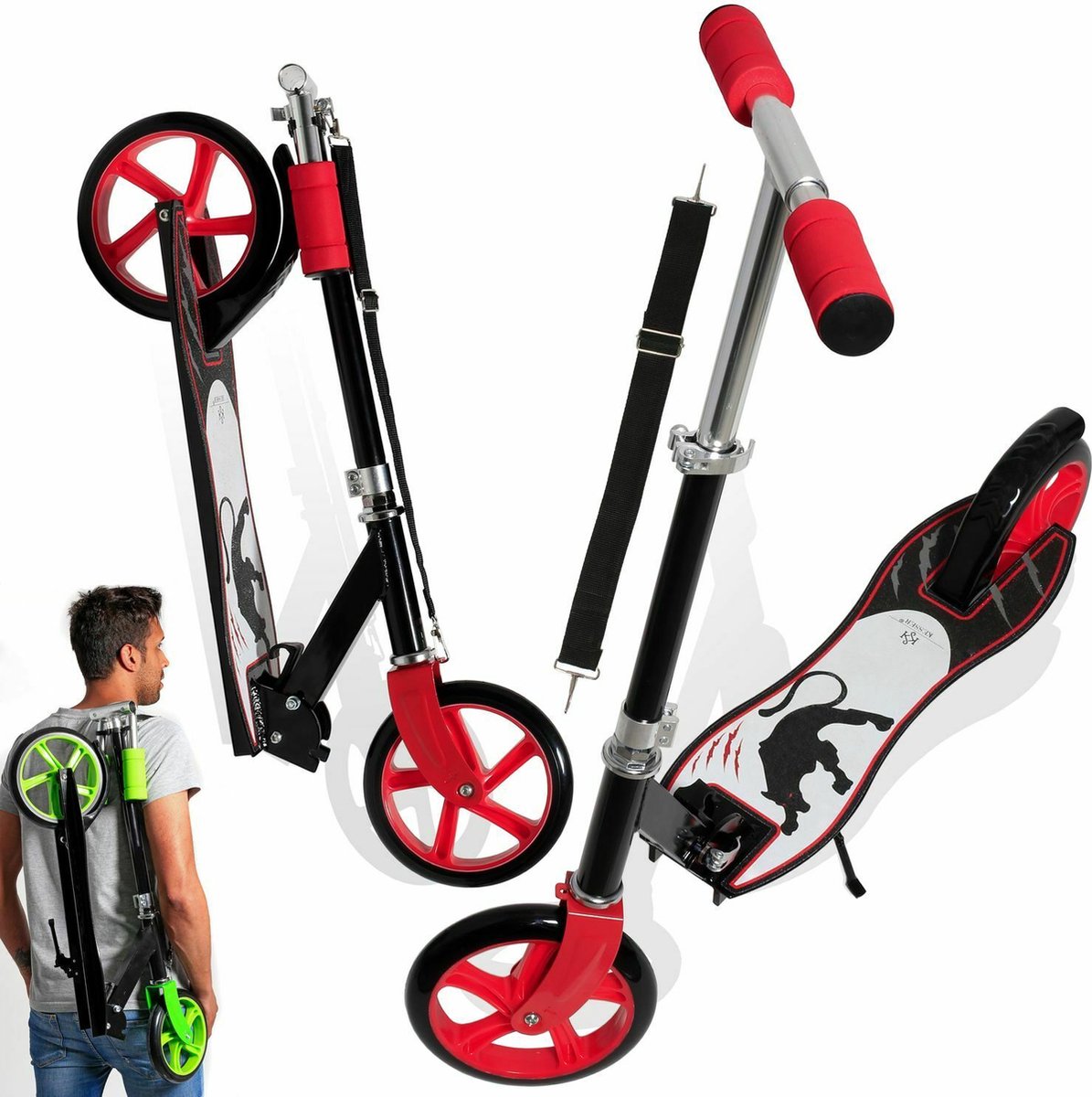 City Scooter Step Pro-S - PANTER - Step Grote Wielen 205 mm- Step voor volwassenen - 100kg - Autoped -Opvouwbaar - In hoogte Verstelbaar - Vering - - 100kg - Vouwbaar - Grote wielen - ( Wit / Zwart)