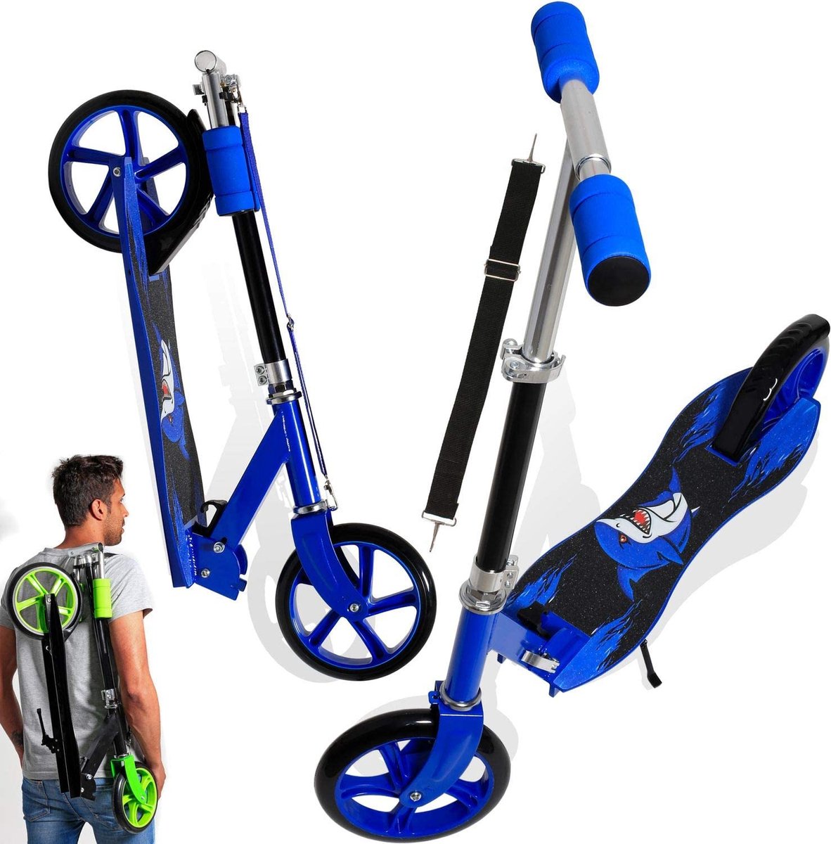 City Scooter Step Pro-S -  SHARK  - Step Grote Wielen  205 mm- Step voor volwassenen  - 100kg - Autoped -Opvouwbaar - In hoogte Verstelbaar - Vering - - 100kg - Vouwbaar - Grote wielen - Baluw