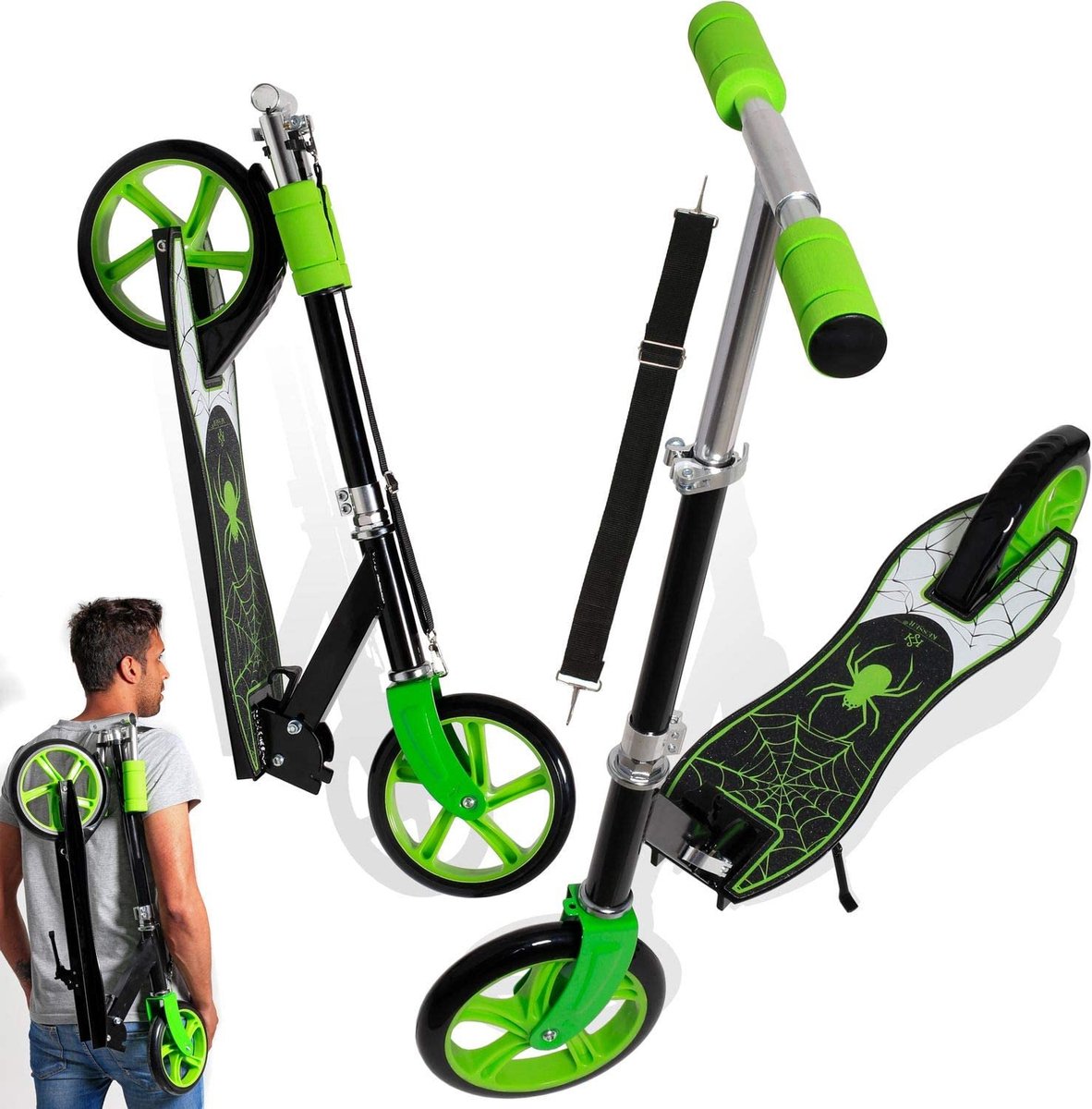 City Scooter Step Pro-S - SPIDER -  Step Grote Wielen 205 mm- Step voor volwassenen - 100kg - Autoped -Opvouwbaar - In hoogte Verstelbaar - Vering - - 100kg - Vouwbaar - Grote wielen - ( Groen )