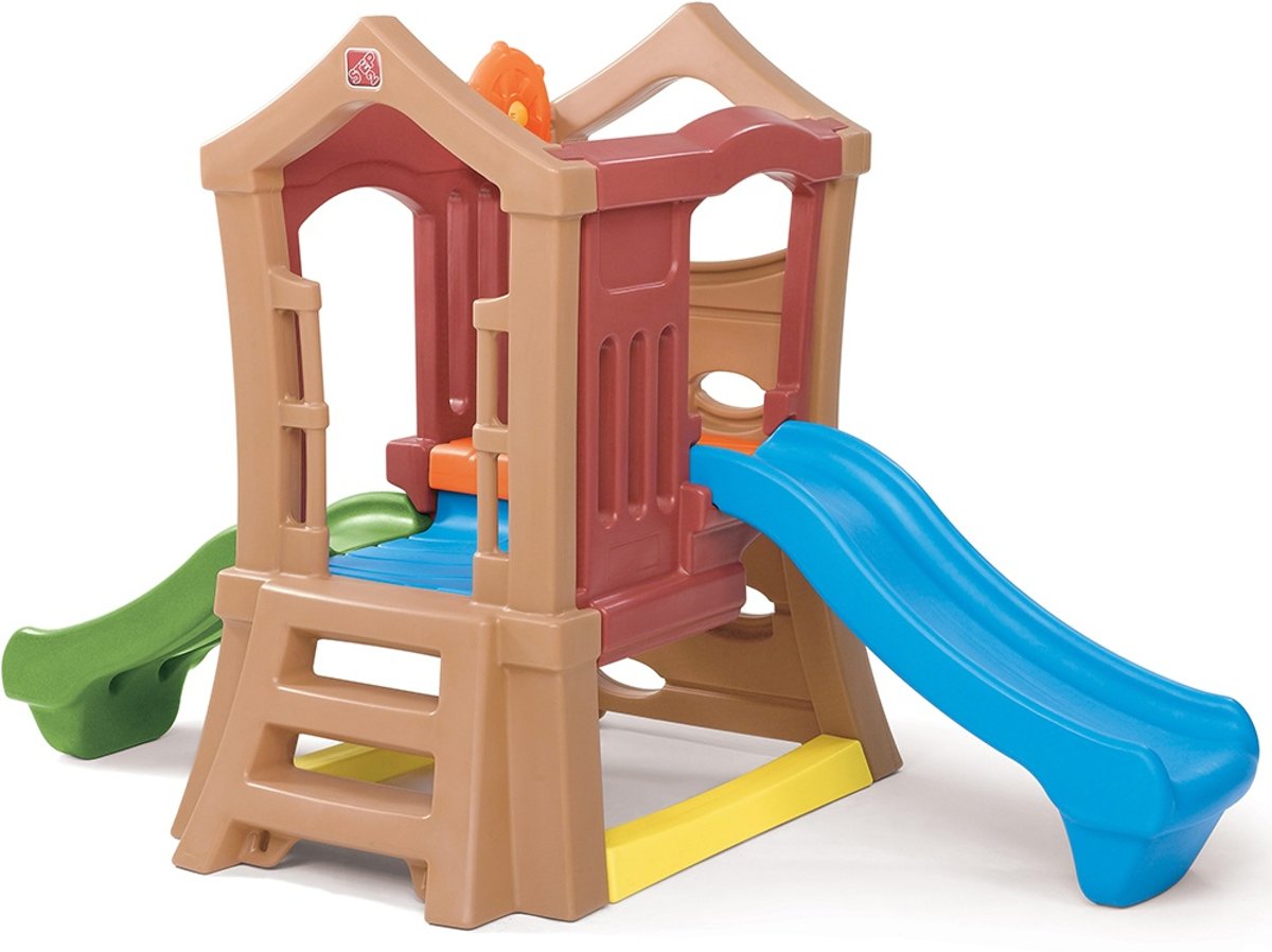 Step2 Speeltoestel Play Up Double Slide Climber / Roto-moulded plastic / 248,9 x 129,5 x 152,4 cm / Groot platform met twee niveaus en twee glijbanen