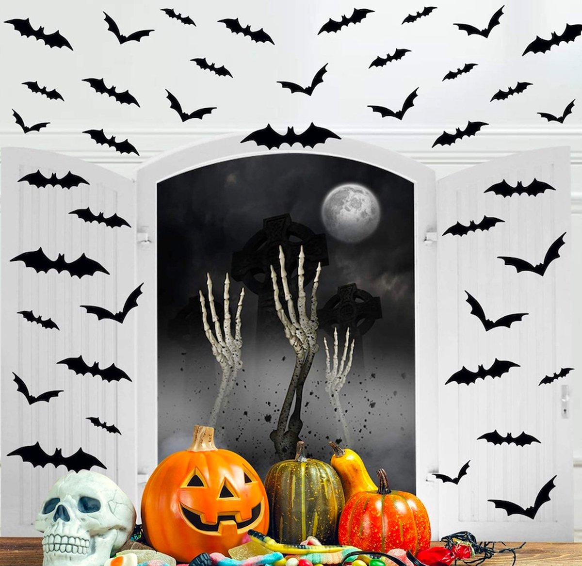 halloweenstickers - stickers- halloween- muurstickers - 48 stuks - zwart