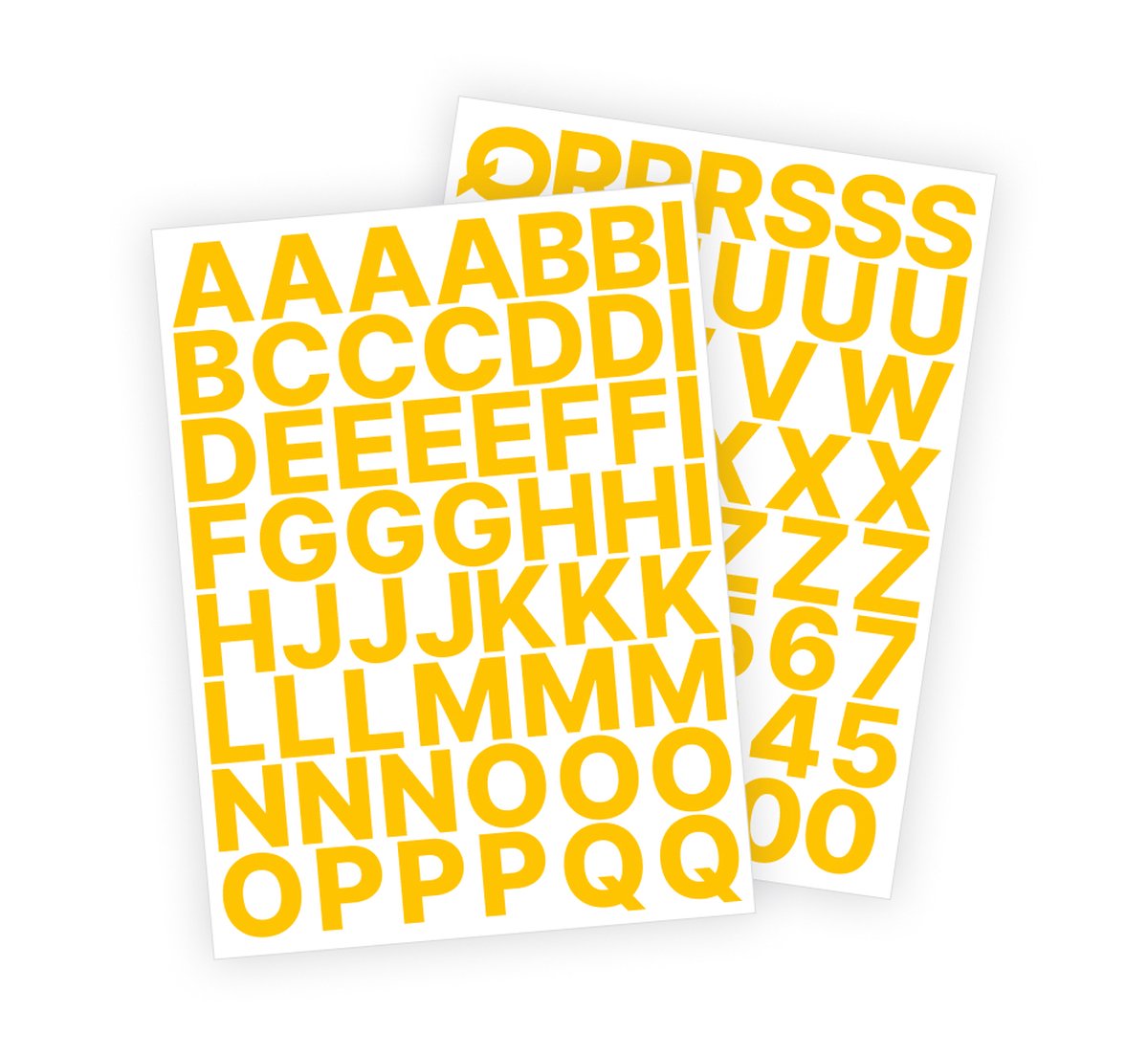Letter stickers / Plakletters - Stickervellen Set - Geel - 3cm hoog - Geschikt voor binnen en buiten - Standaard lettertype - Glans