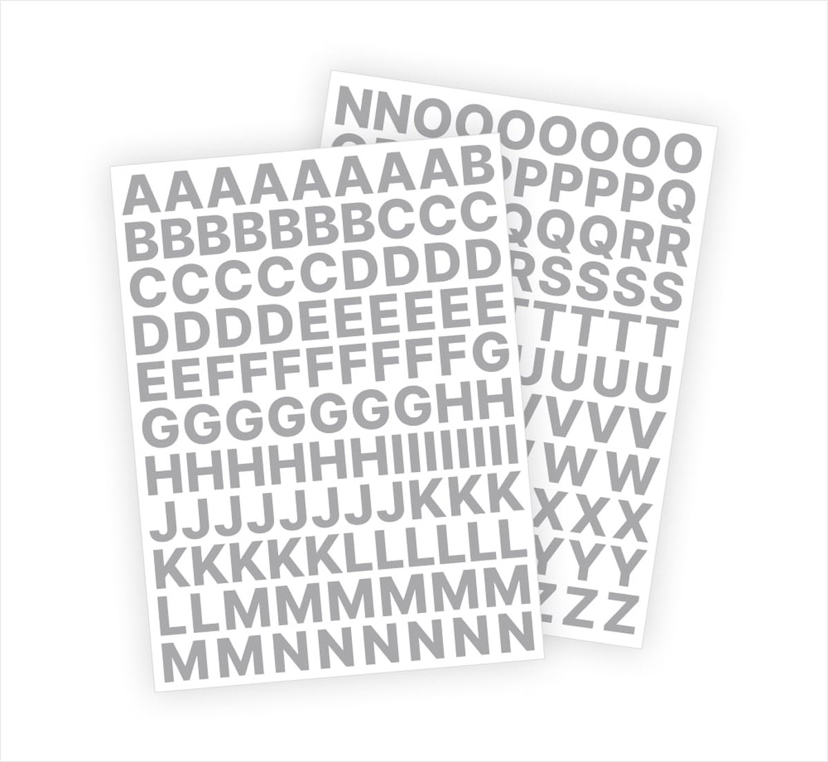 Letter stickers / Plakletters - Stickervellen Set - Metallic Zilver - 2cm hoog - Geschikt voor binnen en buiten - Standaard lettertype - Mat