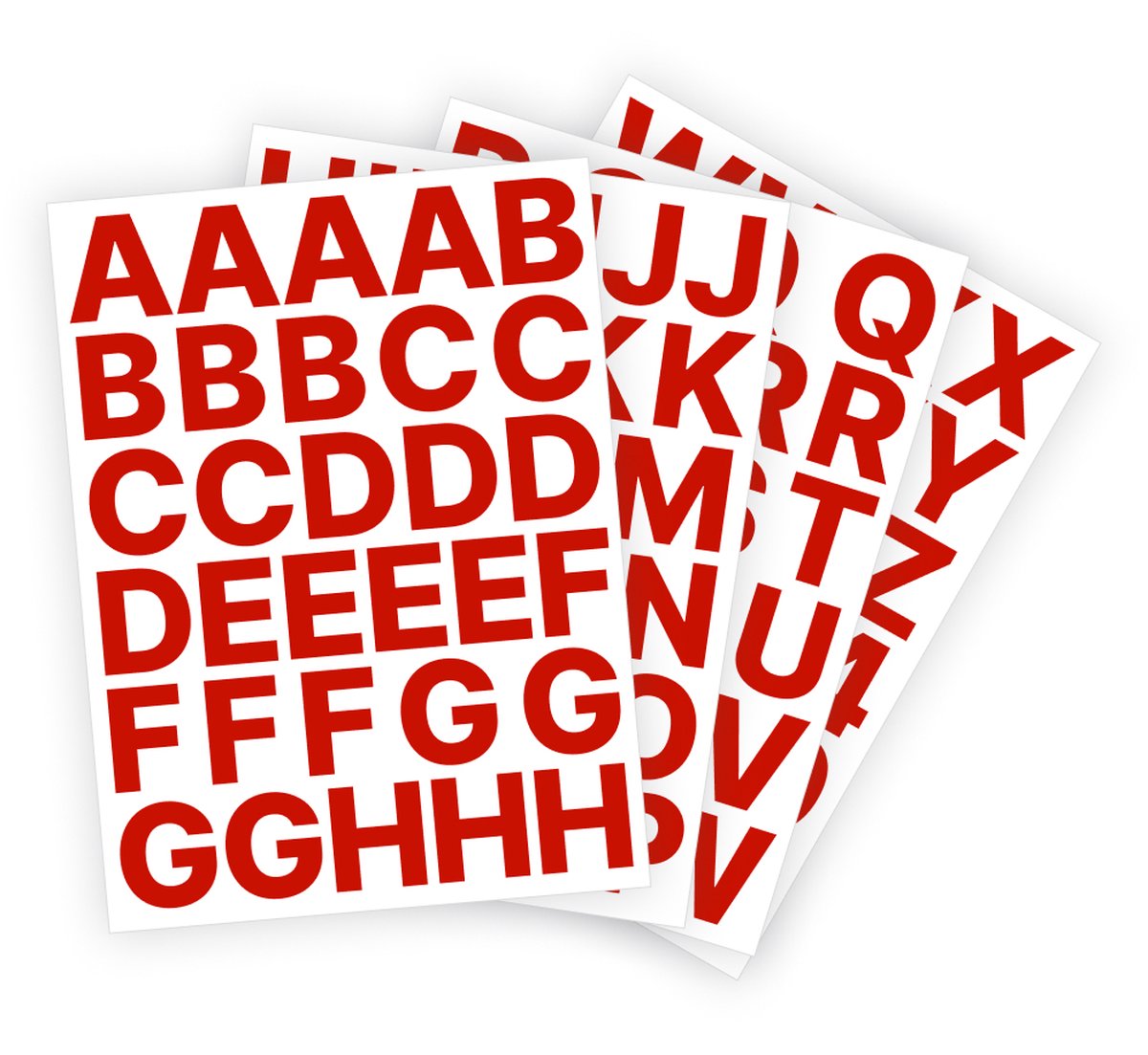 Letter stickers / Plakletters - Stickervellen Set - Rood - 4cm hoog - Geschikt voor binnen en buiten - Standaard lettertype - Glans
