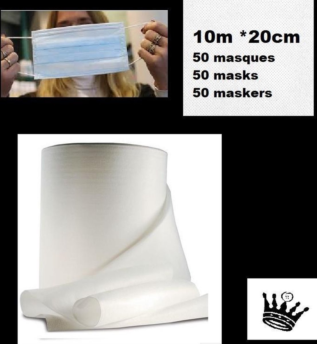 Stof voor 50 maskers **10 METER** niet geweven, wit, Breedte *20cm*