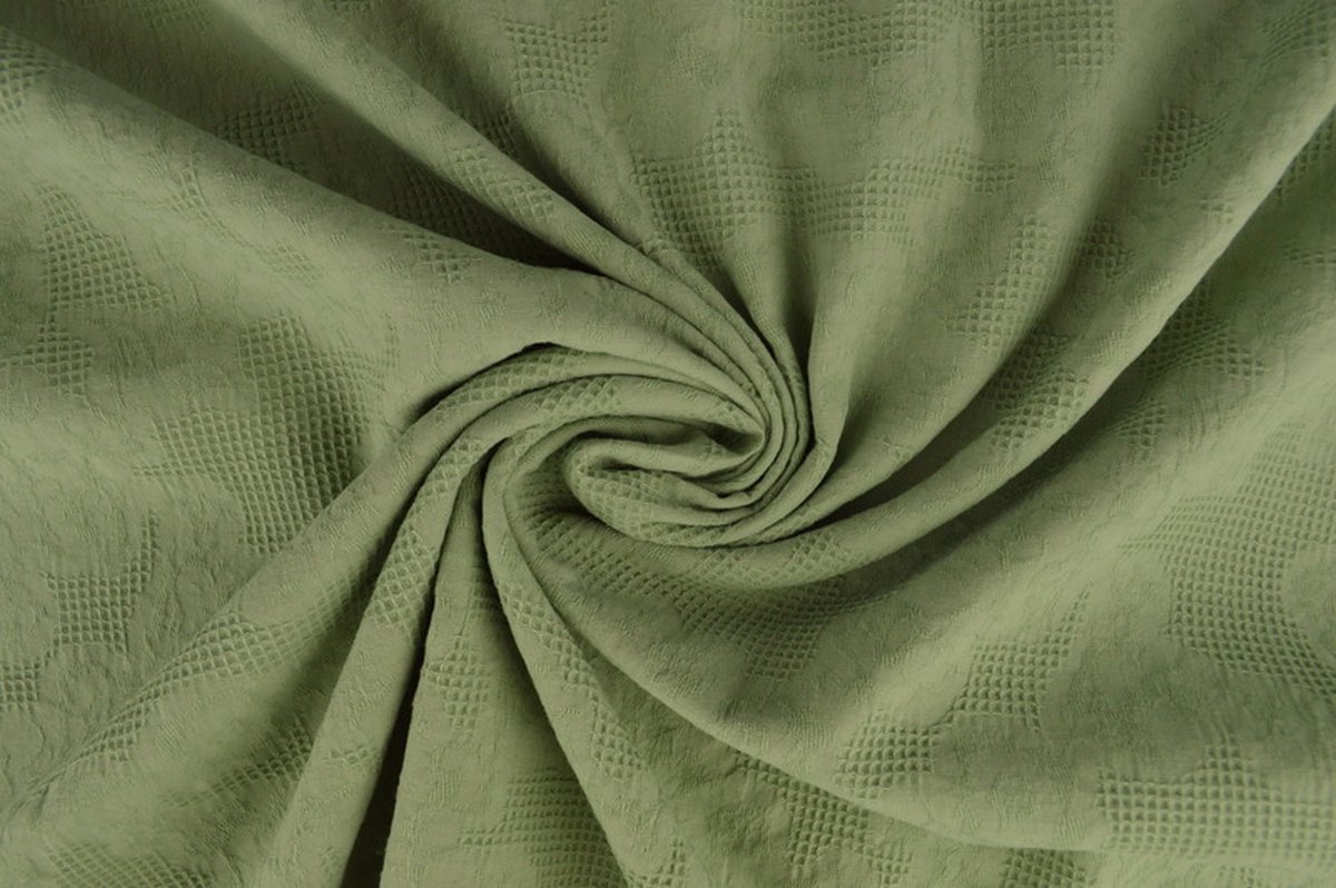 Katoen Jacquard - 150cm breed - Oud groen - 30 meter