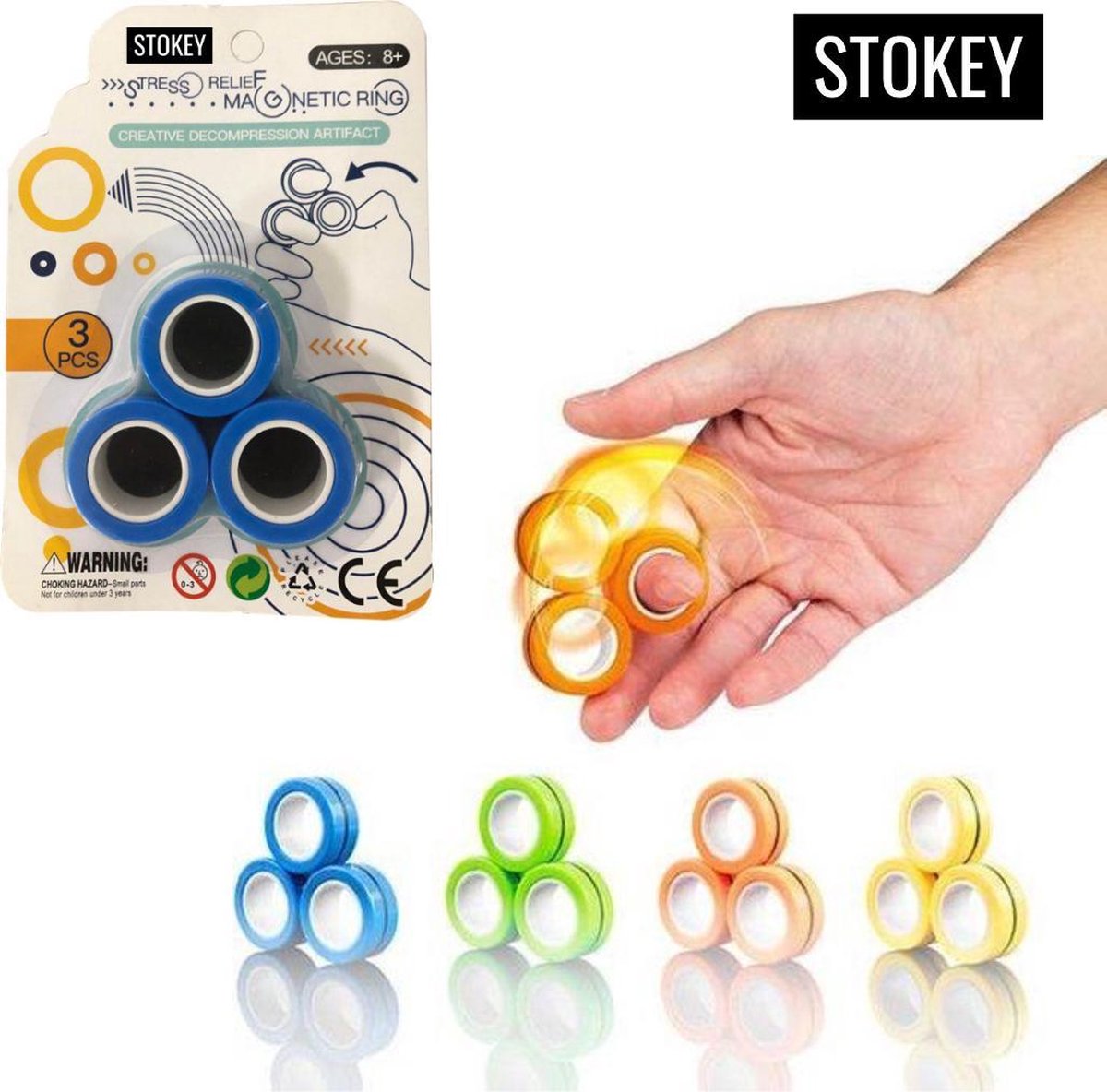 STOKEY Spinners Blauw - Magneet Vinger Spinner - Magnetische ringen - Finger Spinner - Fidget Magnet Spinner - Anti Stress Magnetic Ring