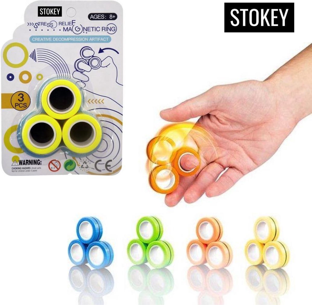 STOKEY Spinners Geel - Magneet Vinger Spinner - Magnetische ringen - Finger Spinner - Fidget Magnet Spinner - Anti Stress Magnetic Ring