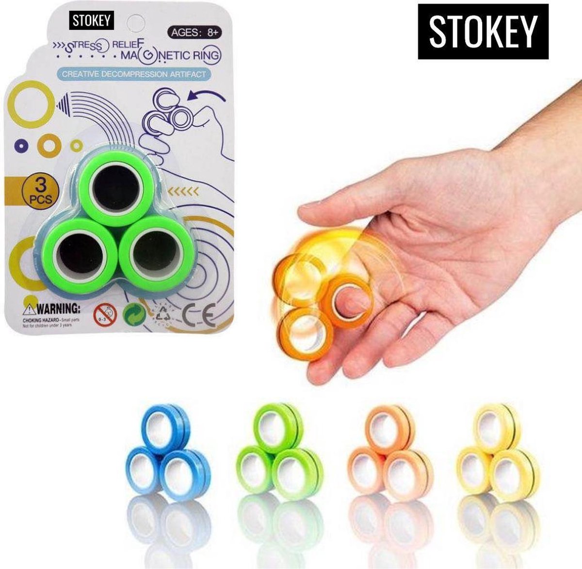 STOKEY Spinners Groen - Magneet Vinger Spinner - Magnetische ringen - Finger Spinner - Fidget Magnet Spinner - Anti Stress Magnetic Ring