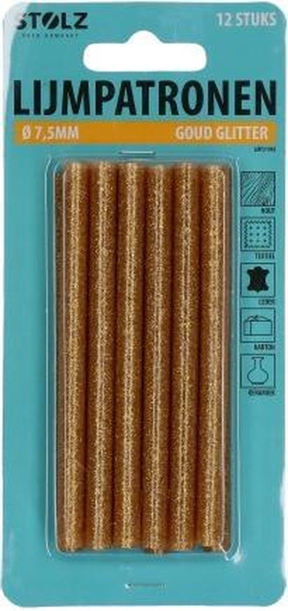 Lijmpatronen / Lijmsticks / Lijm Patronen / Lijmpistool 7,5mm - 12 stuks - Lijmpatroon Glitter Goud
