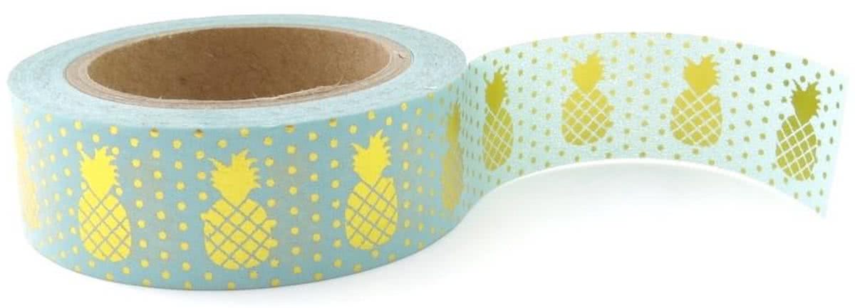 Blauw met Goudkleurige Ananas Washi Tape Decoratie Plakband Masking Tape 10 meter D2