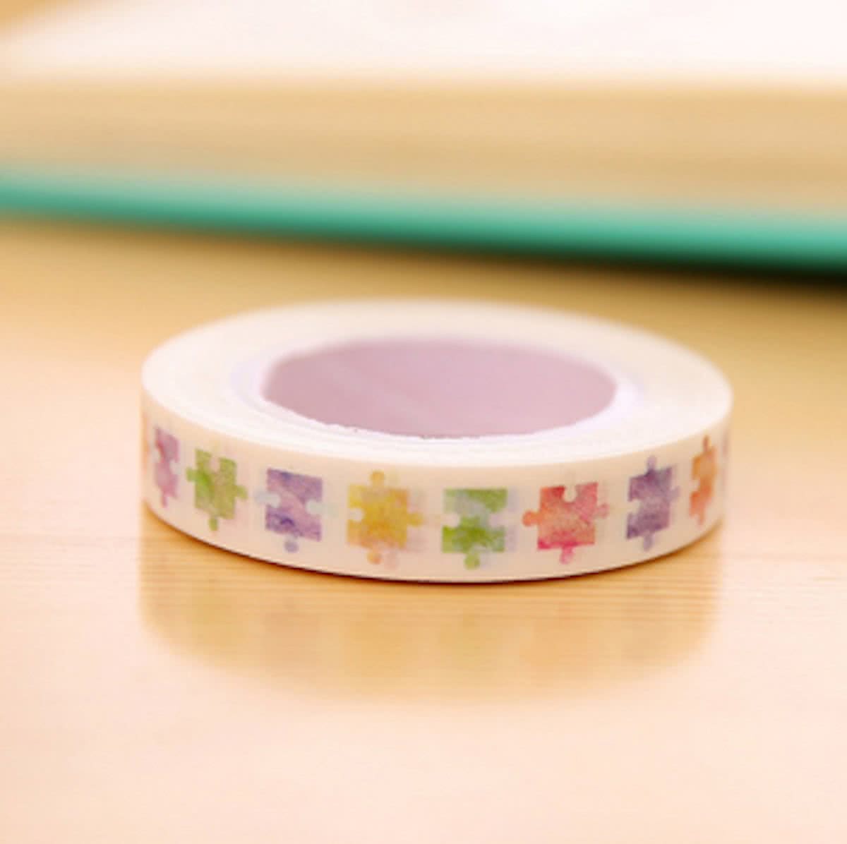 Gekleurde Puzzelstukjes Smalle Washi Tape 10m.