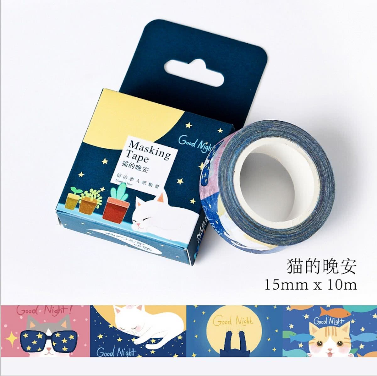 Goodnight Cat Kat Weltrusten Katten Washi Tape Decoratie Masking 10 meter L3