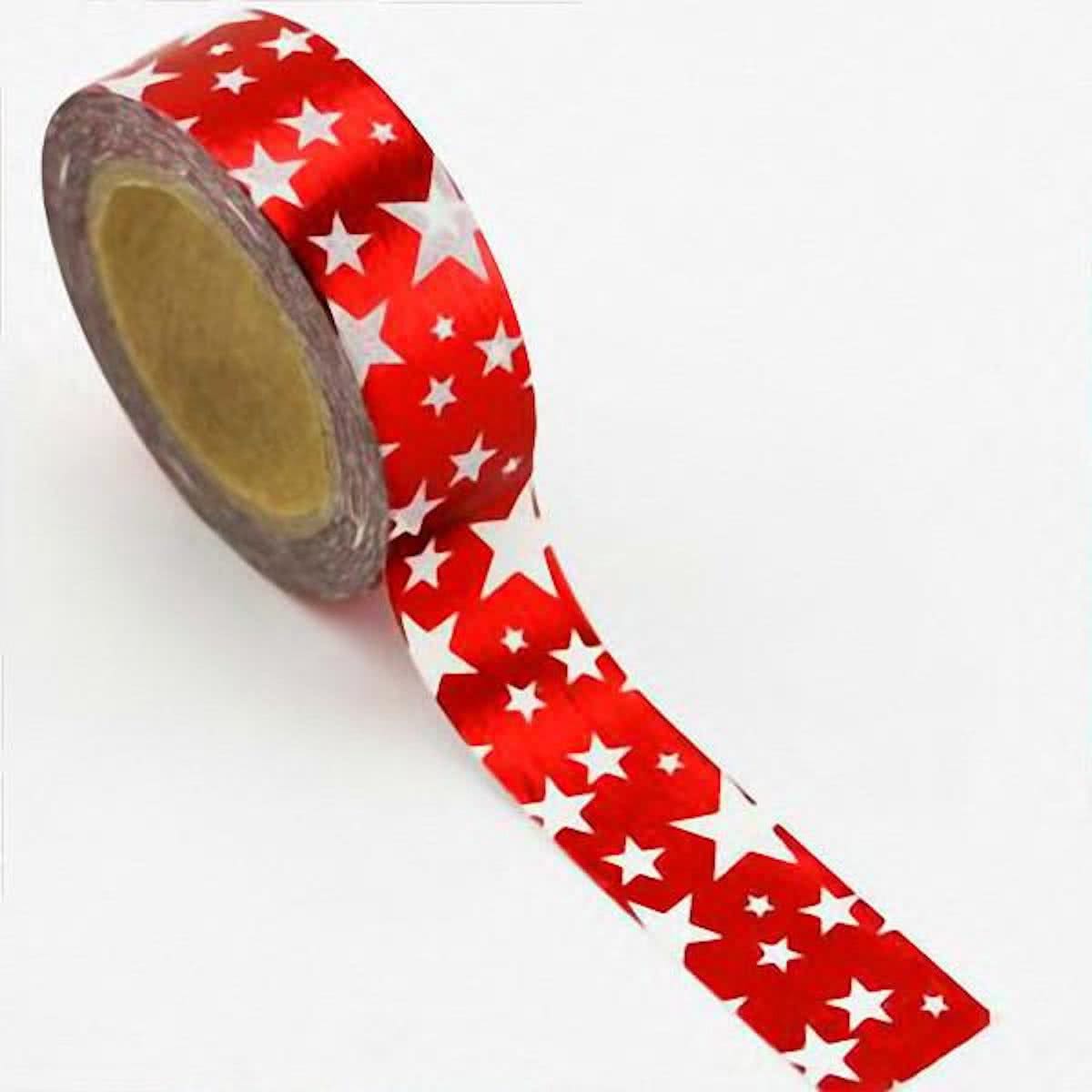 Metallic Rood met Witte Sterren Ster Stars Washi Tape Decoratie Plakband Masking Tape 10 meter D2