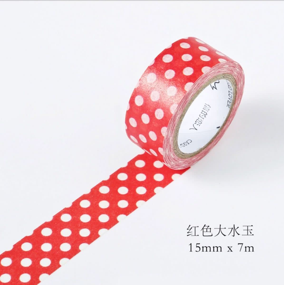 Rood met Witte Stippen Washi Tape 7m.