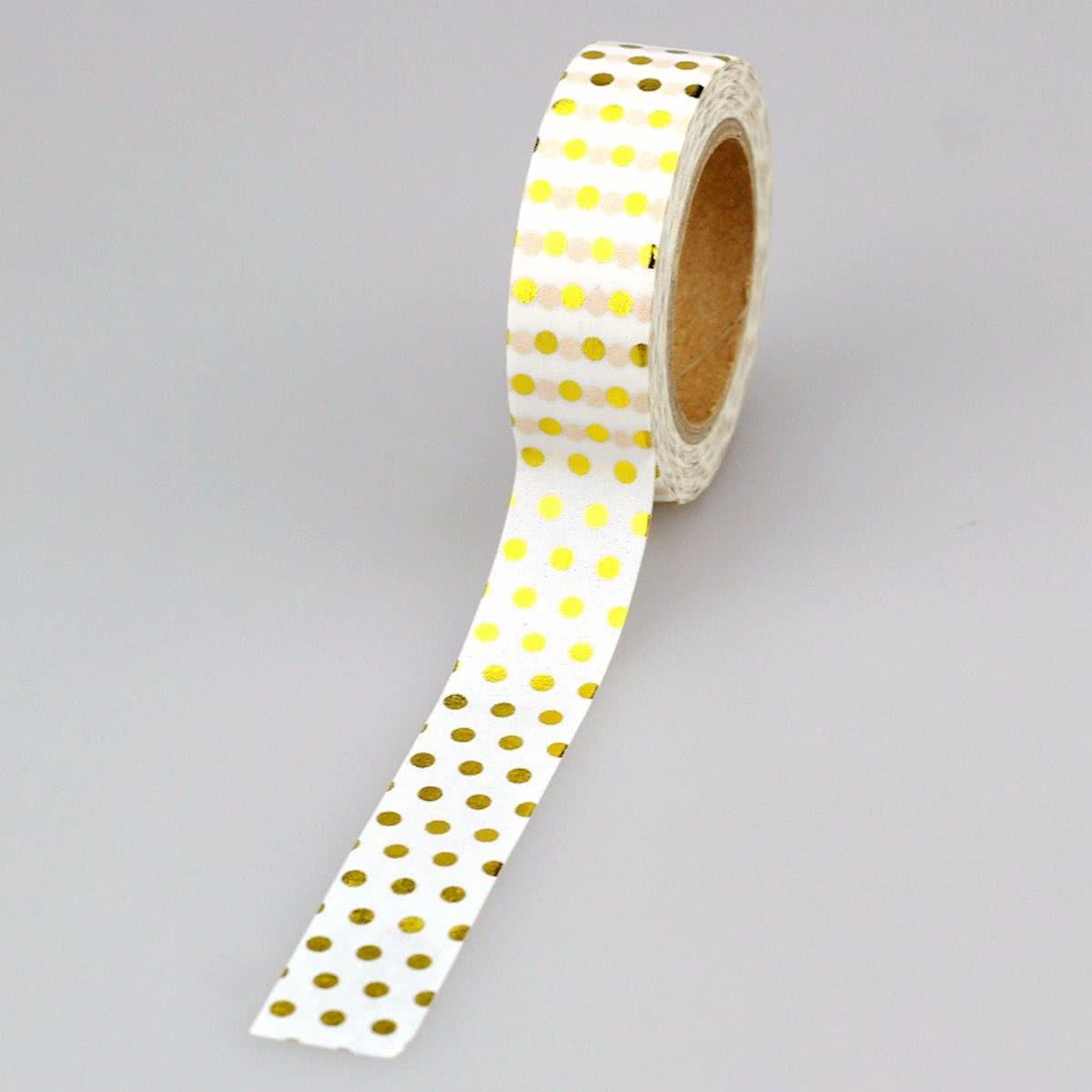 Washi Foil Tape Wit met Goudkleurige Stippen 10m 15mm Masking Tape Decoratietape