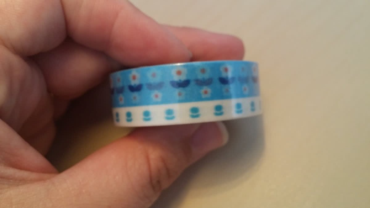 Washi Tape 10m Bloem Blauw / Wit Banden