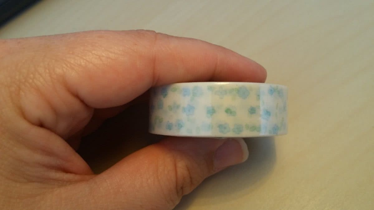 Washi Tape 10m Bloem Wit met Blauwe Bloempjes