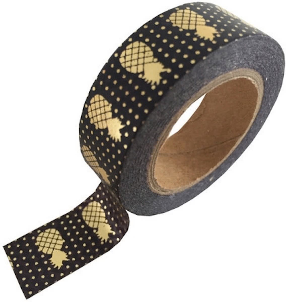 Washi Tape 10m Zwart met Goudkleurige Ananas