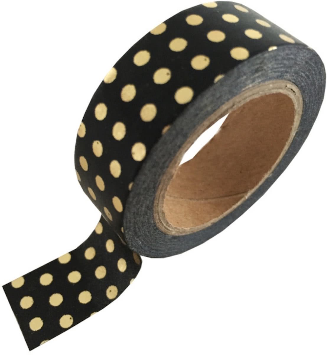 Washi Tape 10m Zwart met Goudkleurige Stipjes