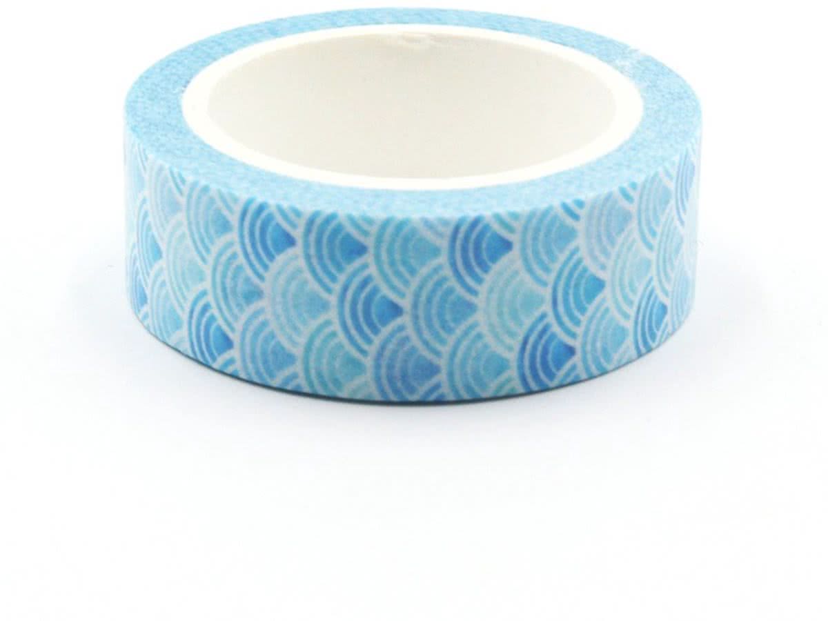 Washi Tape Blauwe Golfjes Boogjes Kunstig 8m 15mm Masking Tape