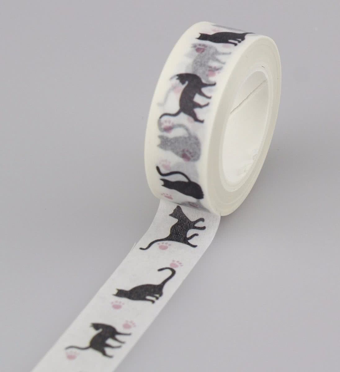 Washi Tape Kat met Roze Pootafdruk 10m.