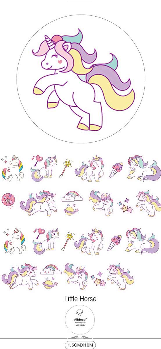 Washi Tape Masking Eenhoorn Unicorn Illustratie Pastel 15mm x 10m