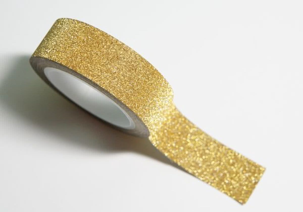 Washi Tape Metallic Glitter Goudkleurig 10m.