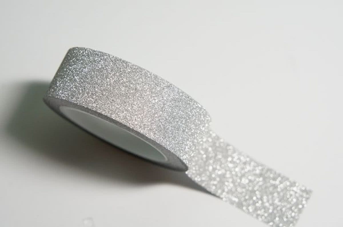 Washi Tape Metallic Glitter Zilverkleurig 10m.