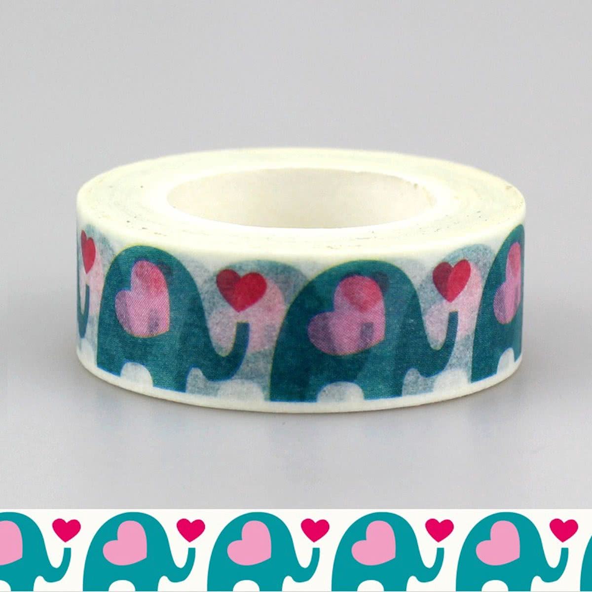 Washi Tape Olifant met Hartjes 10m.