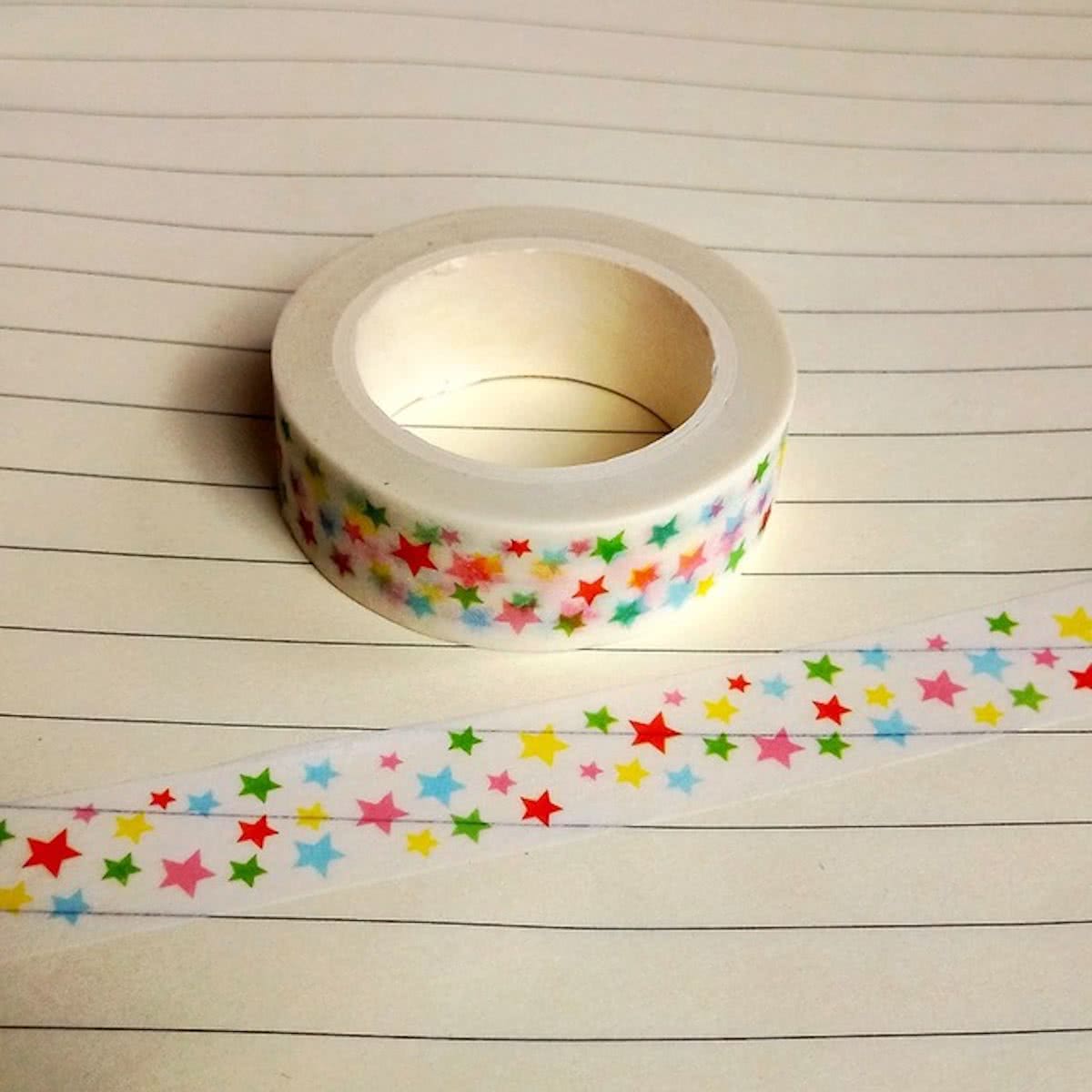 Washi Tape Wit met Gekleurde Sterretjes Sterren Multicolor Masking Tape 10m 15mm