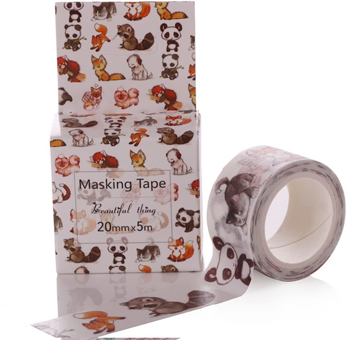 Washi Tape in Doosje Geillustreerde Dieren Kawaii Panda Hond Wasbeer Vos 5m 20mm Masking Tape