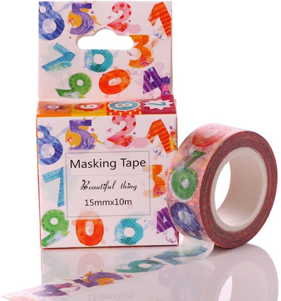 Washi Tape in Doosje Gekleurde Getallen Cijfers Kleuren Rekenen Leren School 10m 15mm Masking Tape