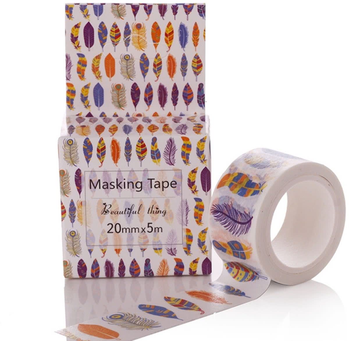 Washi Tape in Doosje Gekleurde Veertjes Allerlei 5m 20mm Masking Tape