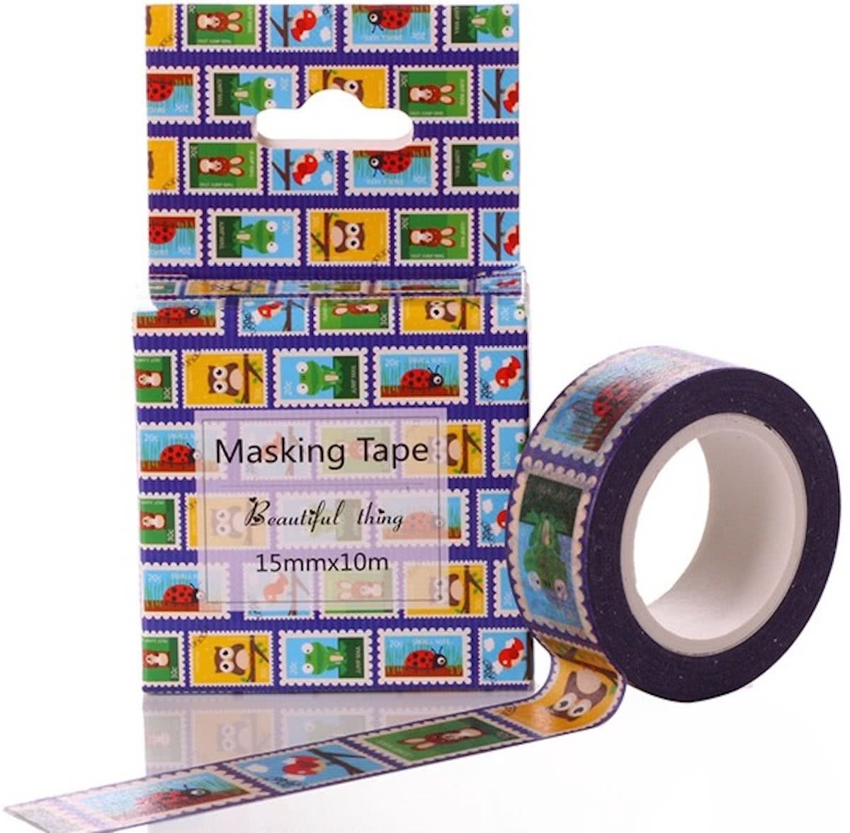 Washi Tape in Doosje Postzegels Illustratie Dieren Geillustreerd Stamps 10m 15mm Masking Tape