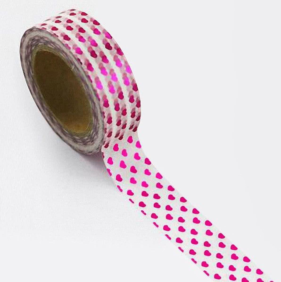 Wit met Metallic Roze Hartjes Hart Washi Tape Decoratie Plakband Masking Tape 10 meter D2