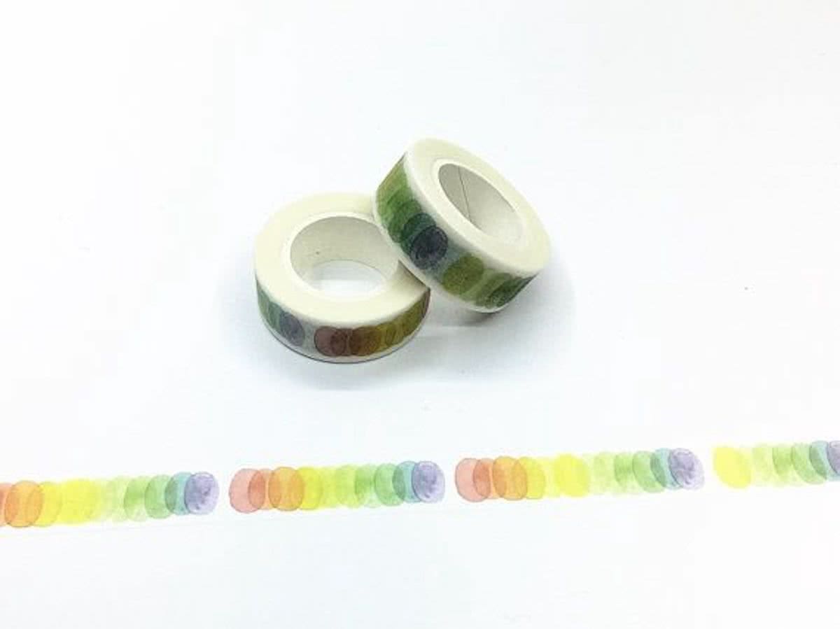 Wit met Regenboog Stippen Rainbow Gay Watercolor Washi Tape Masking Decoratie 10 meter L4