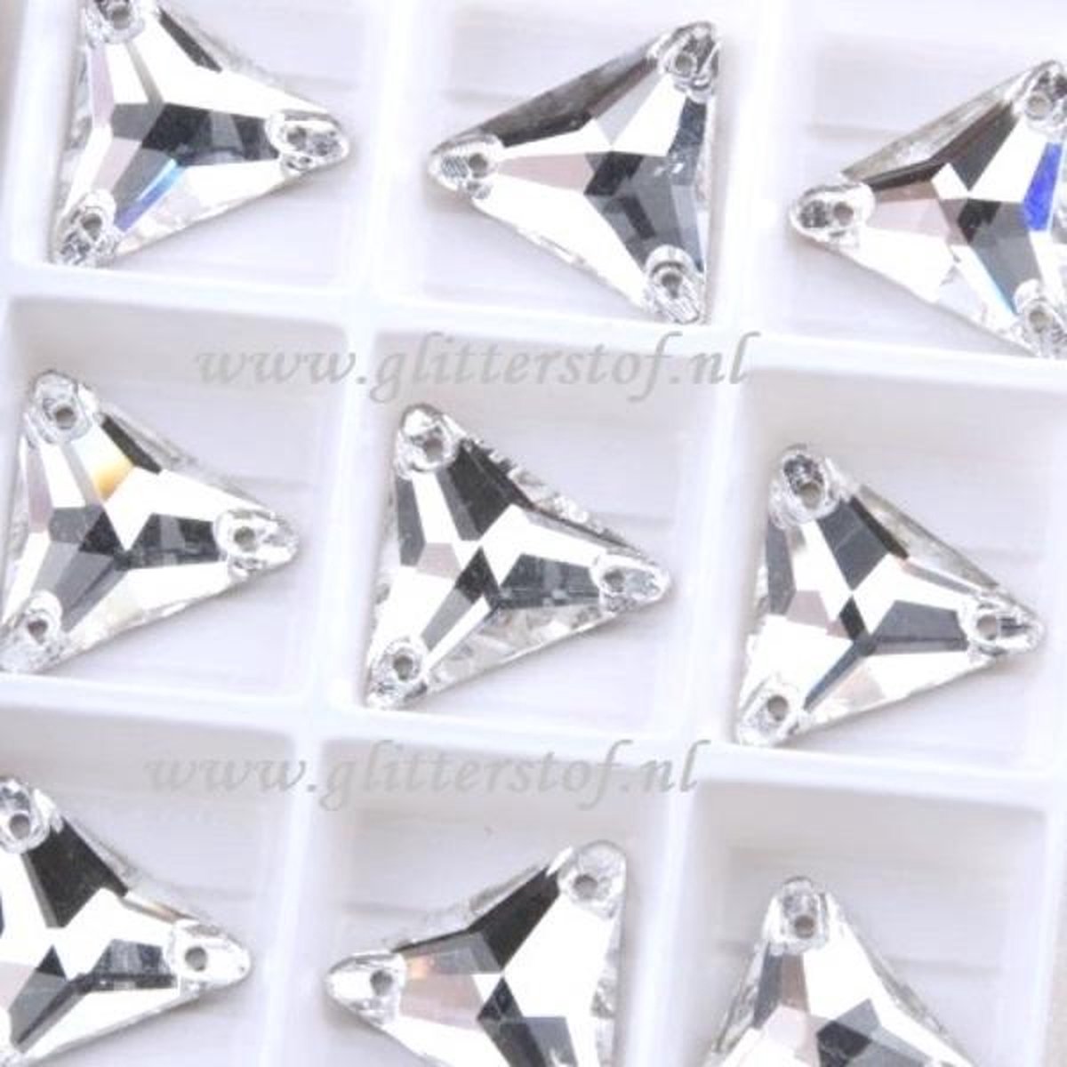 Opnaai Glitter steentjes , Triangle Cristal, Sew on Stone, 3 holes Flatback Rhinestones, Strass Triangle 16mm 18st