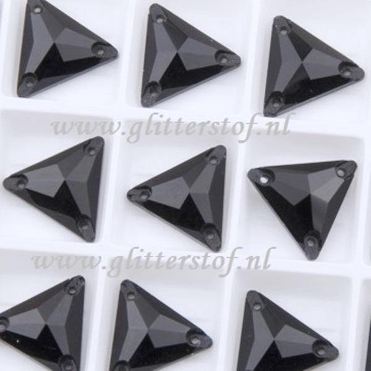 Opnaai Strass  steentjes, Triangle Black, Sew on Stone, 3 holes Flatback Rhinestones, Strass Triangle 16mm 18st