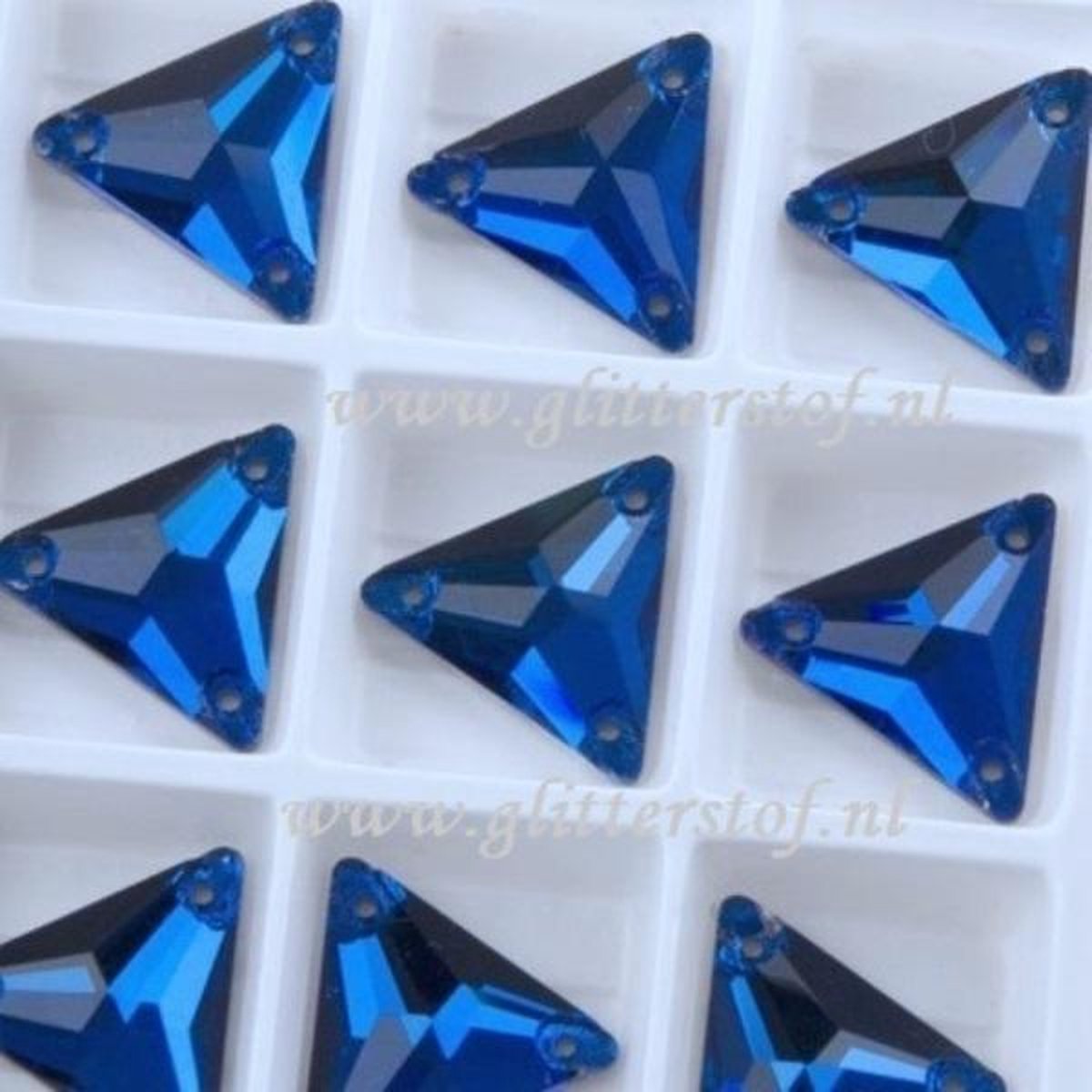 Opnaai Strass steentjes, Triangle Capri-Blue, Sew on Stone, 3 holes Flatback Rhinestones, Strass Triangle 16mm 18st