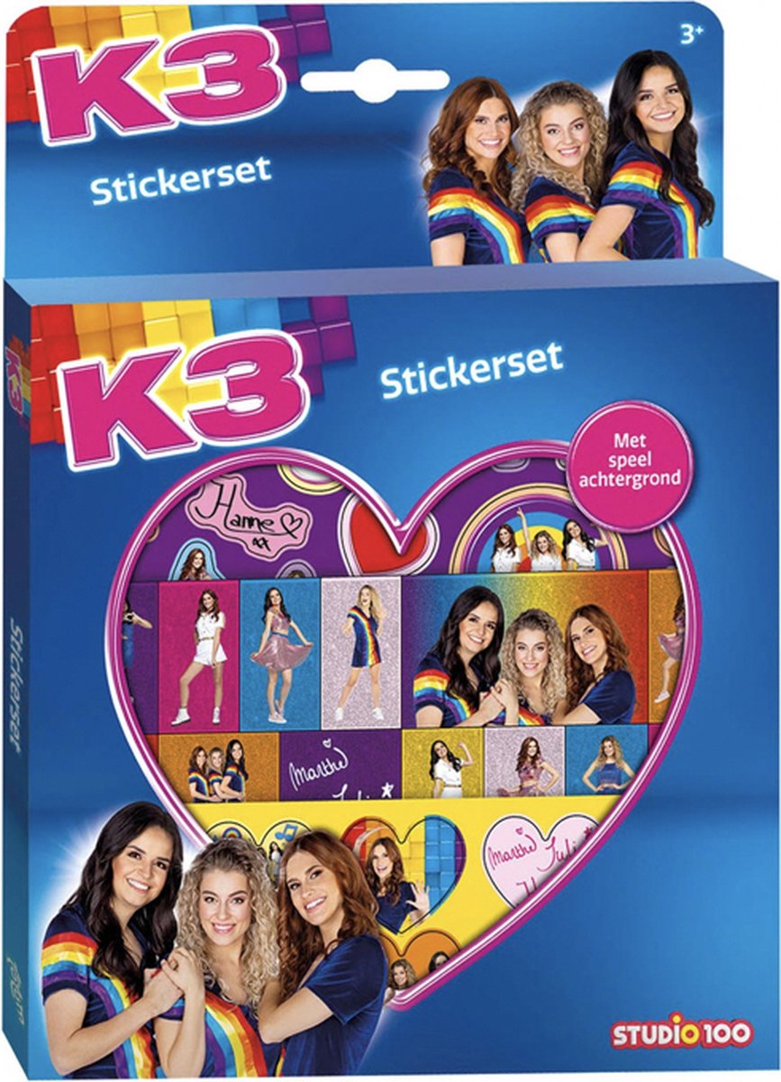 Stickerset K3 - Stickers - K3 - Creatief speelgoed - Stickerboek - Knutselen - Kinderspeelgoed - Schoencadeau - K3 stickervellen - K3 speelgoed - Studio 100 - Cadeautjes - Stickerboek - Stickervellen - Verschillende Stickers - Met Speel Achtergrond